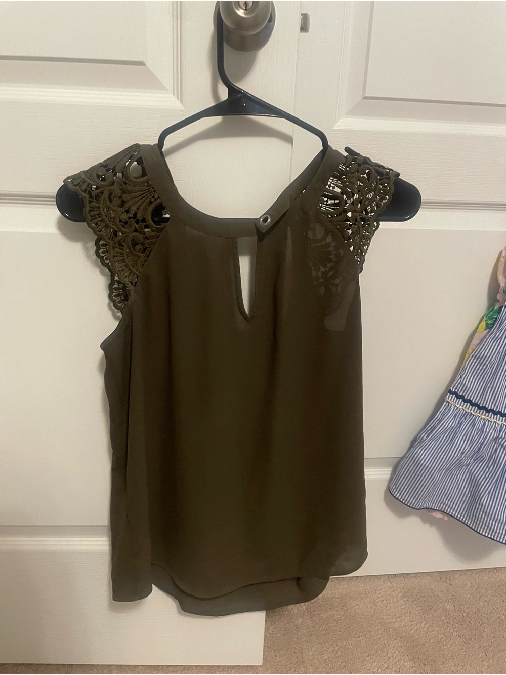 Express Olive Crochet Cap-Sleeve Blouse